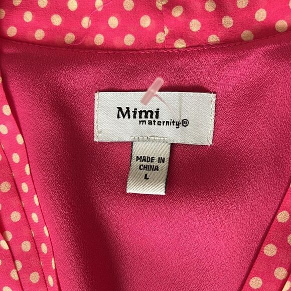 Mini maternity 100% silk summer dress pink polka dots Sz Large - Picture 14 of 15